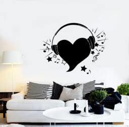 Wall Vinyl Music Hearts Headphones Notes Guaranteed Quality Decal Mural Art 1563Dz - thumbnail 1