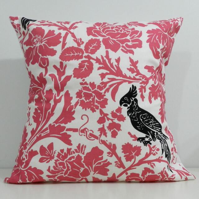 New 18x18 Inch Designer Handmade Pillow Case. Pink Floral With Black Bird