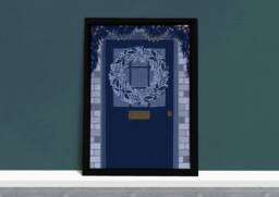 Festive Front Door Art Print - Christmas Wreath Blue Floral Decoration Illustrated Wall Holiday Decor - thumbnail 1