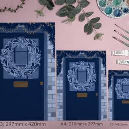 Festive Front Door Art Print - Christmas Wreath Blue Floral Decoration Illustrated Wall Holiday Decor - thumbnail 3