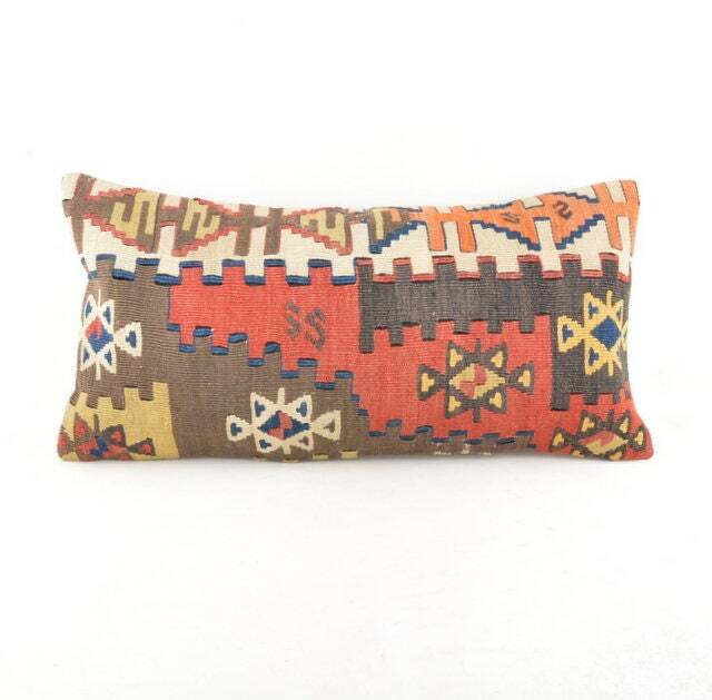 "Kilim Pillow, Wool Kilim Cousin From Anatolia , 12""x24" - image 1