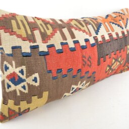 "Kilim Pillow, Wool Kilim Cousin From Anatolia , 12""x24" - thumbnail 2