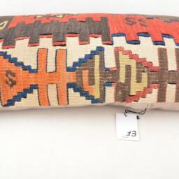 "Kilim Pillow, Wool Kilim Cousin From Anatolia , 12""x24" - thumbnail 3