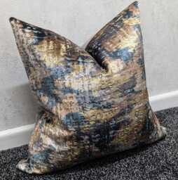 Luxury Teal Blue & Bronze Abstract Cushion Cover - Velvet Textured Designer Pillow For Sofa & Home D??cor