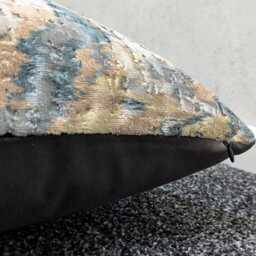 Luxury Teal Blue & Bronze Abstract Cushion Cover - Velvet Textured Designer Pillow For Sofa & Home D??cor - thumbnail 3