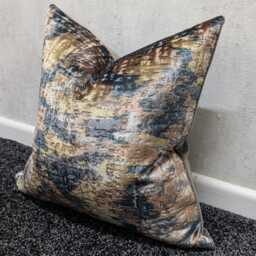 Luxury Teal Blue & Bronze Abstract Cushion Cover - Velvet Textured Designer Pillow For Sofa & Home D??cor - thumbnail 2