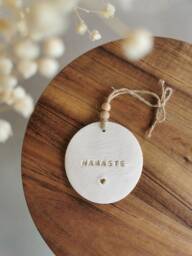 Personalized Message Clay Decoration - Namaste Medallion Golden Heart Mantra Yoga Gift Zen - thumbnail 1
