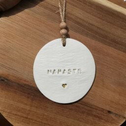 Personalized Message Clay Decoration - Namaste Medallion Golden Heart Mantra Yoga Gift Zen - thumbnail 2