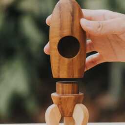 Teak Wooden Rocket Ship, Space Toy, Toy Rocket, Waldorf Solar System Eco Friendly Gift, Child Development, Decor - thumbnail 2