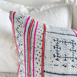 Hmong Pillow Cover - 16 X 26 Vintage Hemp Hand Block Print, Batik Indigo Cushion - thumbnail 3