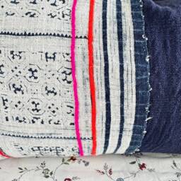 Hmong Pillow Cover - 16 X 26 Vintage Hemp Hand Block Print, Batik Indigo Cushion - thumbnail 4