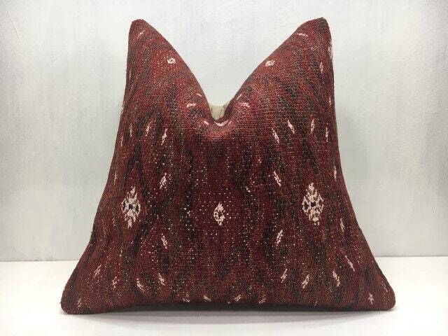 Vintage Turkish Kilim Pillow Cover, Handwoven Sofa Cushion - 16x16 - image 1