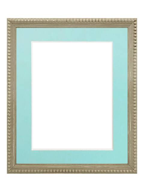 Crown Clay Photo Frame With Blue Mount, Wooden Bobbin Distressed - image 1