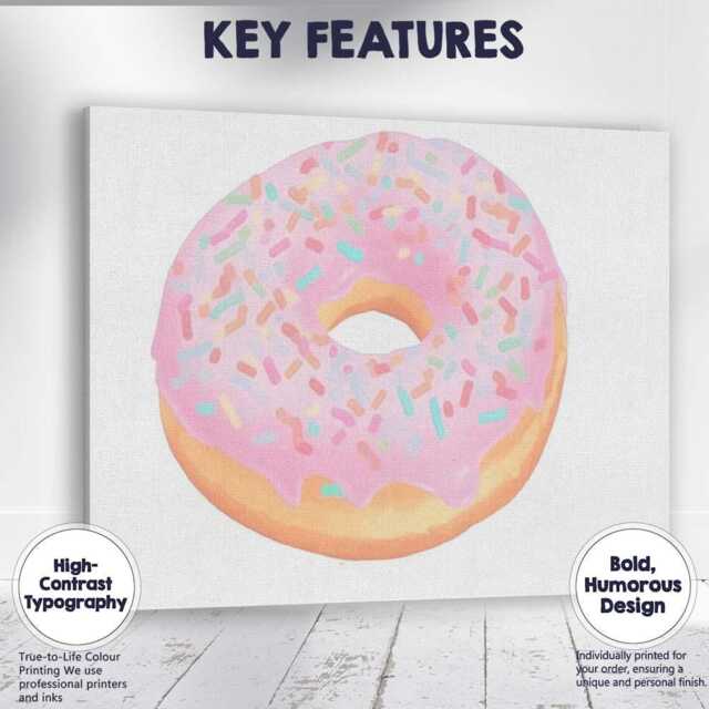 Pastel Pink Sprinkles Doughnut Sweet Bakery Illustration Canvas Wall Art Print Decor Picture Ready To Hang - image 1