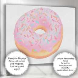 Pastel Pink Sprinkles Doughnut Sweet Bakery Illustration Canvas Wall Art Print Decor Picture Ready To Hang - thumbnail 3