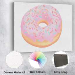 Pastel Pink Sprinkles Doughnut Sweet Bakery Illustration Canvas Wall Art Print Decor Picture Ready To Hang - thumbnail 2