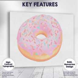 Pastel Pink Sprinkles Doughnut Sweet Bakery Illustration Canvas Wall Art Print Decor Picture Ready To Hang - thumbnail 1