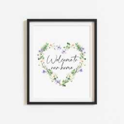 Floral Heart Wreath Print Welcome Home Unframed Wall Art Poster Print - thumbnail 3