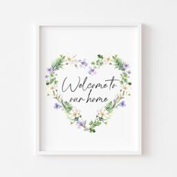 Floral Heart Wreath Print Welcome Home Unframed Wall Art Poster Print - thumbnail 1