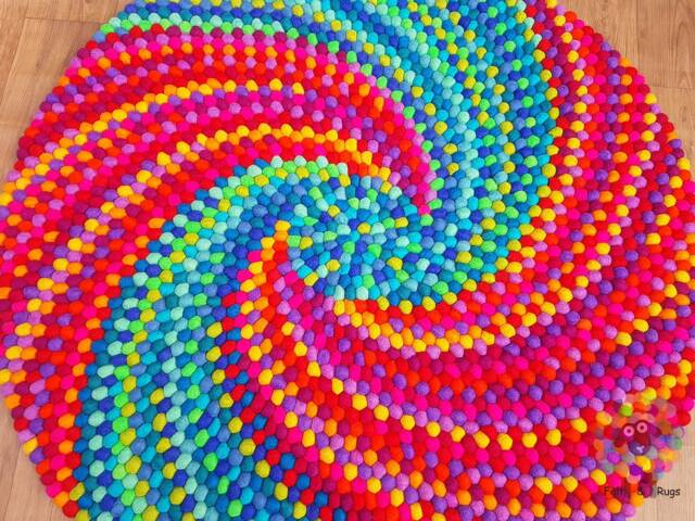 Handmade Wool Felt Ball Rug Rainbow Spiral Design - image 1