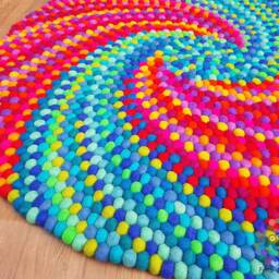 Handmade Wool Felt Ball Rug Rainbow Spiral Design - thumbnail 4