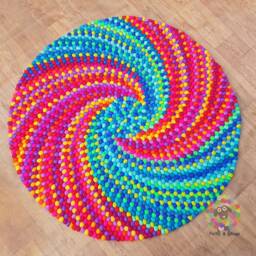 Handmade Wool Felt Ball Rug Rainbow Spiral Design - thumbnail 2