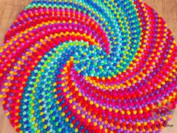 Handmade Wool Felt Ball Rug Rainbow Spiral Design - thumbnail 1