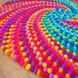 Handmade Wool Felt Ball Rug Rainbow Spiral Design - thumbnail 3