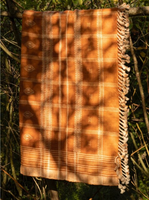 Handwoven Orange Wool Shawl/Throw/Blanket From Kutch, Gujarat - image 1