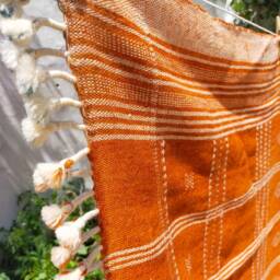 Handwoven Orange Wool Shawl/Throw/Blanket From Kutch, Gujarat - thumbnail 3