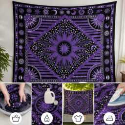 Purple Celestial Tapestry, Sun Moon Stars Wall Hanging, Gothic Boho Room Decor, Witchy Astrology Fabric Art, Cotton 54x84 Inch - thumbnail 3