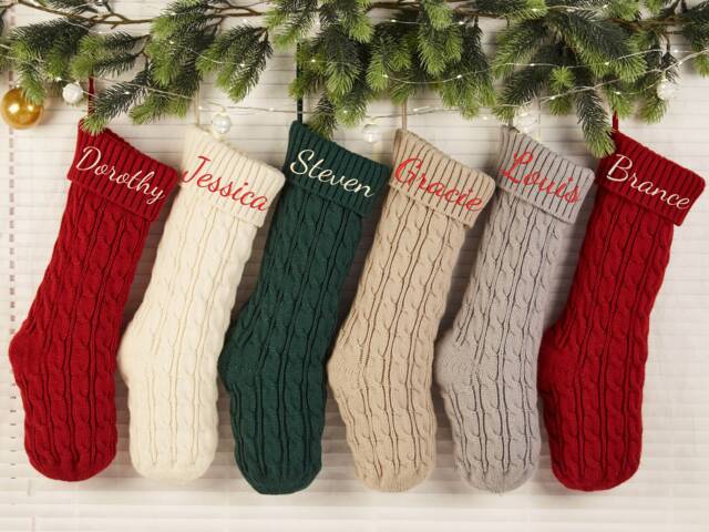 Personalized Christmas Stockings, Embroidered Holiday Stocking, Gift, Knitted Monogram Family Decor - image 1