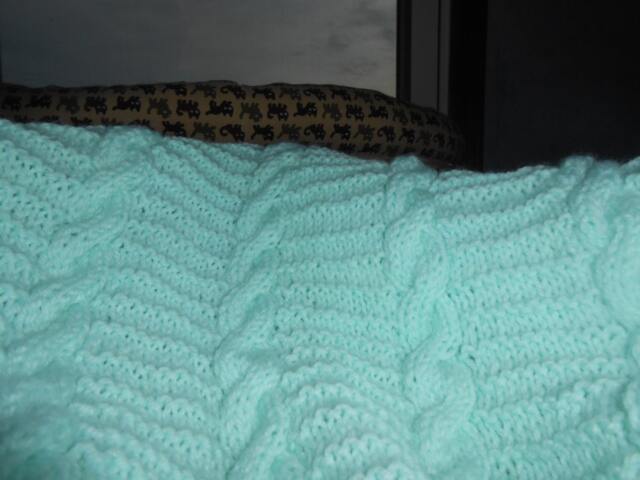 Handmade Hand-Knitted Baby Blanket Or Afghan Aqua Light Green - image 1