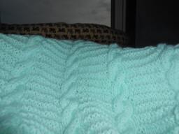 Handmade Hand-Knitted Baby Blanket Or Afghan Aqua Light Green