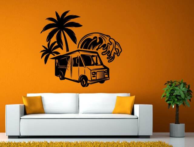 Fast Food Truck Restaurant Ocean Beach Palm Tree California Florida Diy Wall Stickers Decals Vinyl Mural Decor Art L2149 - image 1