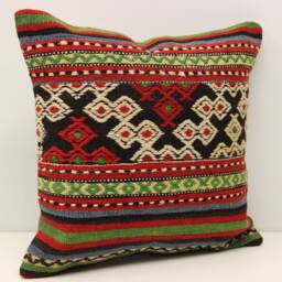 Vintage Kilim Pillow Cover, Boho Home Decor - 16x16 Inch - thumbnail 3