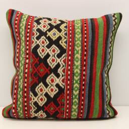 Vintage Kilim Pillow Cover, Boho Home Decor - 16x16 Inch - thumbnail 2
