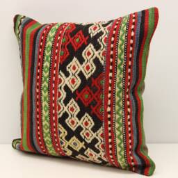 Vintage Kilim Pillow Cover, Boho Home Decor - 16x16 Inch - thumbnail 1