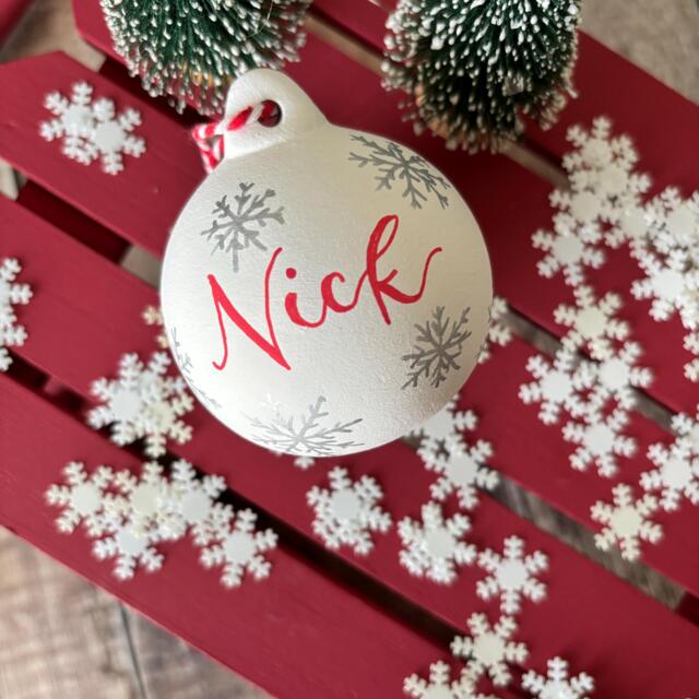 Personalised Ceramic Christmas Bauble, Hand Painted Name Ornament, Tree Decoration - image 1