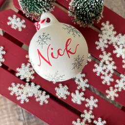 Personalised Ceramic Christmas Bauble, Hand Painted Name Ornament, Tree Decoration - thumbnail 1