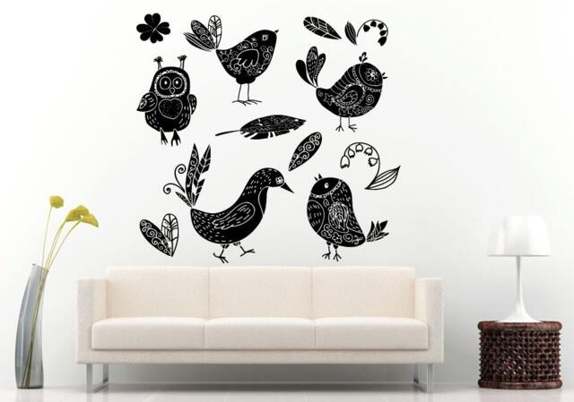 Silhouettes Bird & Flower Collage Wall Decal Vinyl Sticker Mural Room Decor L663 - image 1