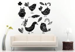 Silhouettes Bird & Flower Collage Wall Decal Vinyl Sticker Mural Room Decor L663 - thumbnail 1