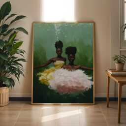 Black Women Underwater Art Print, Melanin Goddess Serenity Decor - Poster Only - thumbnail 1