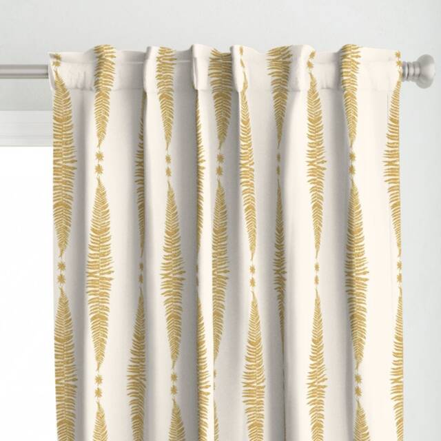 Gold Ferns Curtain Panel - Botanical Autumn Mustard Custom Fern Leaf On Cream By Eti_Enne - image 1