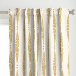 Gold Ferns Curtain Panel - Botanical Autumn Mustard Custom Fern Leaf On Cream By Eti_Enne