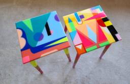 Funky Pink Resin Coffee Table, Abstract Neon Painted Legs