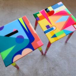 Funky Pink Resin Coffee Table, Abstract Neon Painted Legs - thumbnail 2