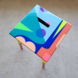 Funky Pink Resin Coffee Table, Abstract Neon Painted Legs - thumbnail 3