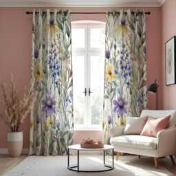 Pastel Floral Curtains, Soft Botanical Print Drapes, Custom Window Panels For Living Room Bedroom