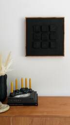 Black Oversized Abstract Plaster Art - 3D Wall Paint Canvas Wabi Sabi Checkered - thumbnail 1